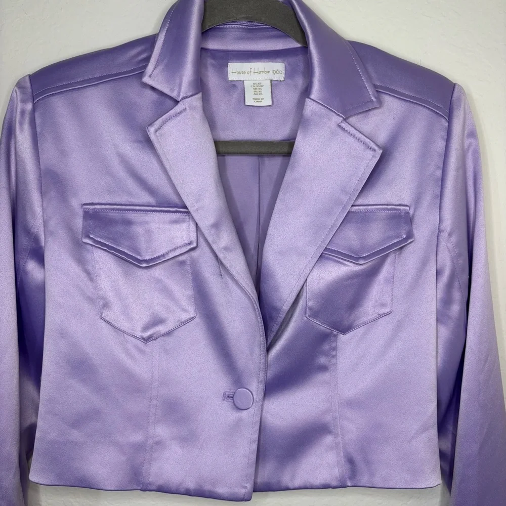 House of Harlow 1960 Gianna Cropped Satin Blazer in lilac - Picture 6 of 10